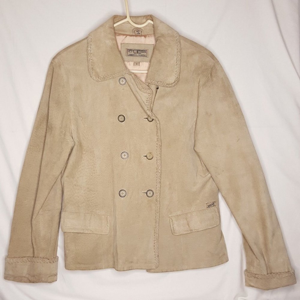 Vintage Guess Whip Stitch Leather Button Up Jacket Womens Size Small Long Sleeve